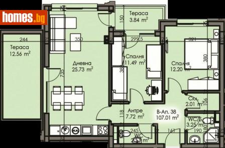 Тристаен, 107m² - Апартамент за продажба - 115568003