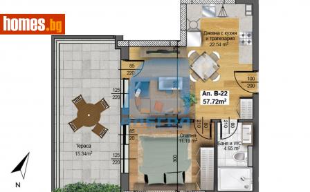 Двустаен, 58m² - Апартамент за продажба - 115823592