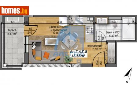Едностаен, 44m² - Апартамент за продажба - 115823597