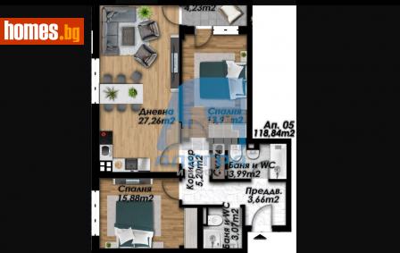 Тристаен, 118m² - Апартамент за продажба - 115823644