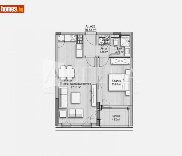 Двустаен, 75m² - Кв. Витоша, София - Апартамент за продажба - Абела - 116043963