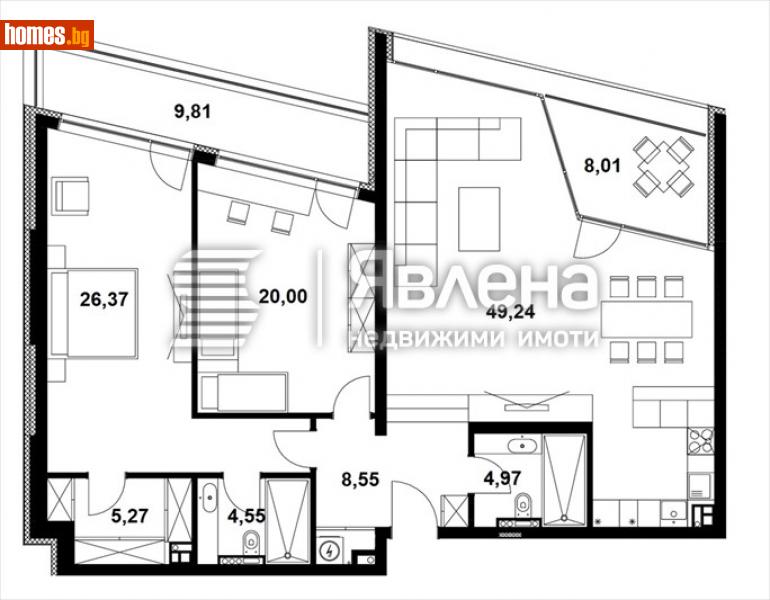Тристаен, 178m² - Кв. Симеоново, София - Апартамент за продажба - ЯВЛЕНА - 116092910
