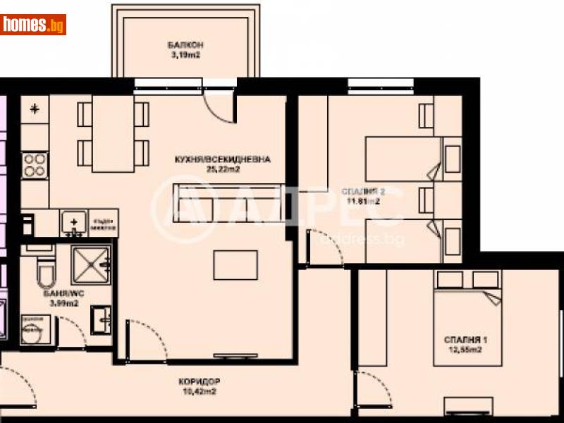 Тристаен, 84m² -  Изгрев, Благоевград - Апартамент за продажба - АДРЕС НЕДВИЖИМИ ИМОТИ - 116290569