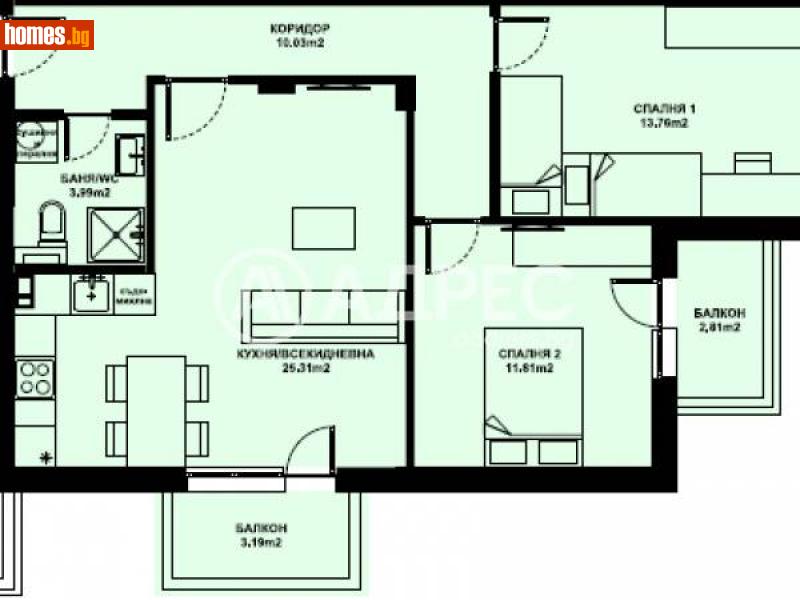 Тристаен, 89m² -  Изгрев, Благоевград - Апартамент за продажба - АДРЕС НЕДВИЖИМИ ИМОТИ - 116290570