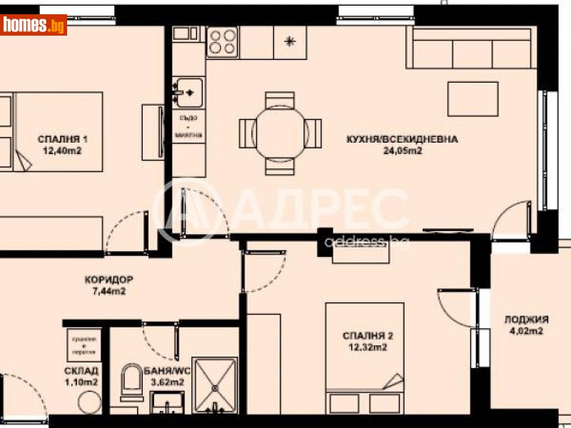 Тристаен, 80m² -  Изгрев, Благоевград - Апартамент за продажба - АДРЕС НЕДВИЖИМИ ИМОТИ - 116307008