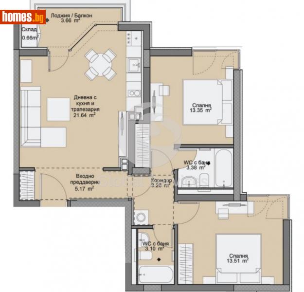 Тристаен, 106m² - Жк. Дружба 2, София - Апартамент за продажба - Глобъл Сървисиз ООД - 116343362
