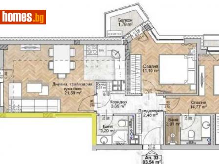 Тристаен, 96m² - Апартамент за продажба - 116443984