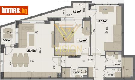 Тристаен, 117m² - Апартамент за продажба - 116661534