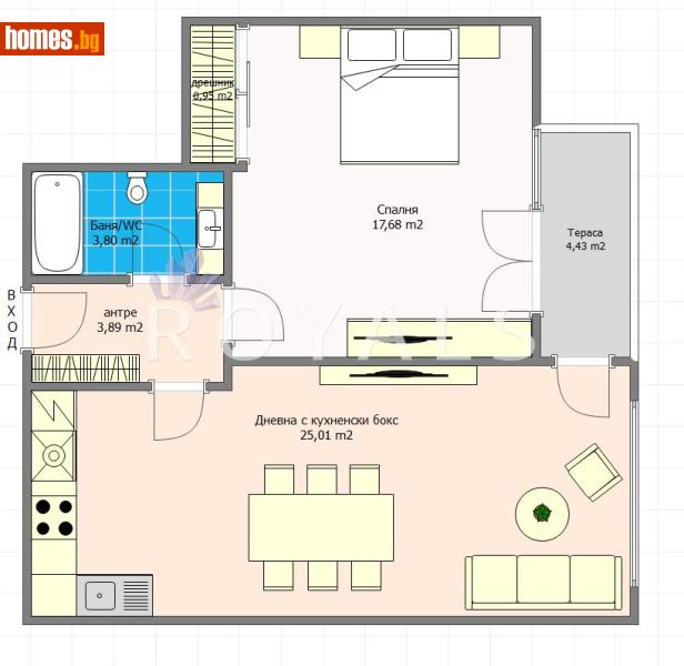 Двустаен, 77m² - Жк. Зона Б18, София - Апартамент за продажба - РОЯЛС - 116745207