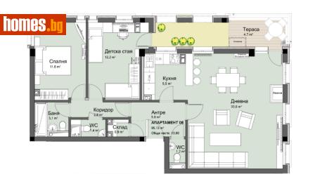 Тристаен, 108m² - Апартамент за продажба - 116768833