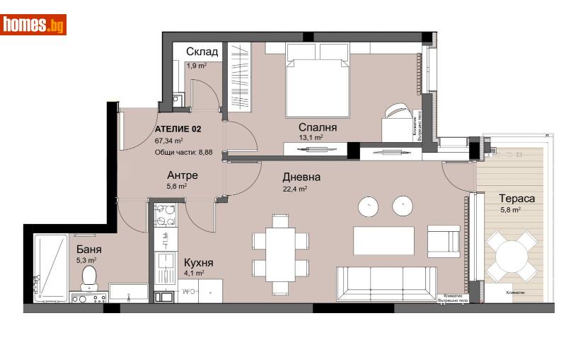 Двустаен, 76m² - Жк. Красно Село, София - Апартамент за продажба - Титан Пропъртис - 116768845