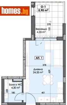 Едностаен, 54m² - Апартамент за продажба - 116830219