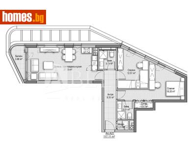 Тристаен, 117m² - Апартамент за продажба - 116898749