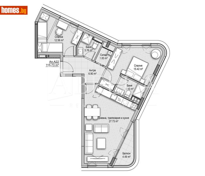 Тристаен, 115m² - Кв. Витоша, София - Апартамент за продажба - Абела - 116898750