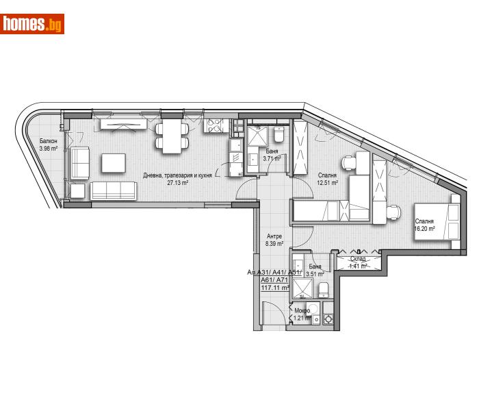Тристаен, 117m² - Кв. Витоша, София - Апартамент за продажба - Абела - 116898753