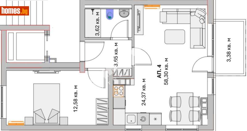 Двустаен, 76m² - Кв. Малинова Долина, София - Апартамент за продажба - МИРЕЛА - 117171389