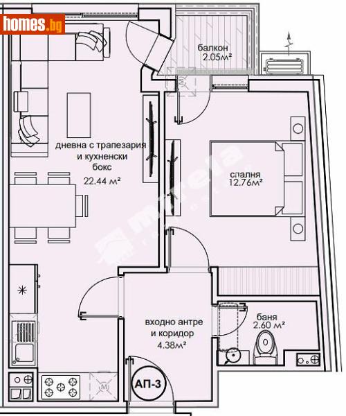 Двустаен, 56m² - София, София - град - Апартамент за продажба - МИРЕЛА - 117172300