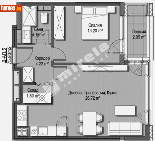 Двустаен, 76m² - Кв. Витоша, София - Апартамент за продажба - МИРЕЛА - 117205257