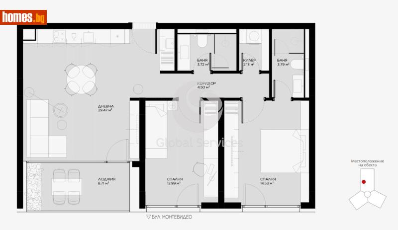 Тристаен, 113m² - Жк. Овча Купел, София - Апартамент за продажба - Глобъл Сървисиз ООД - 117455128