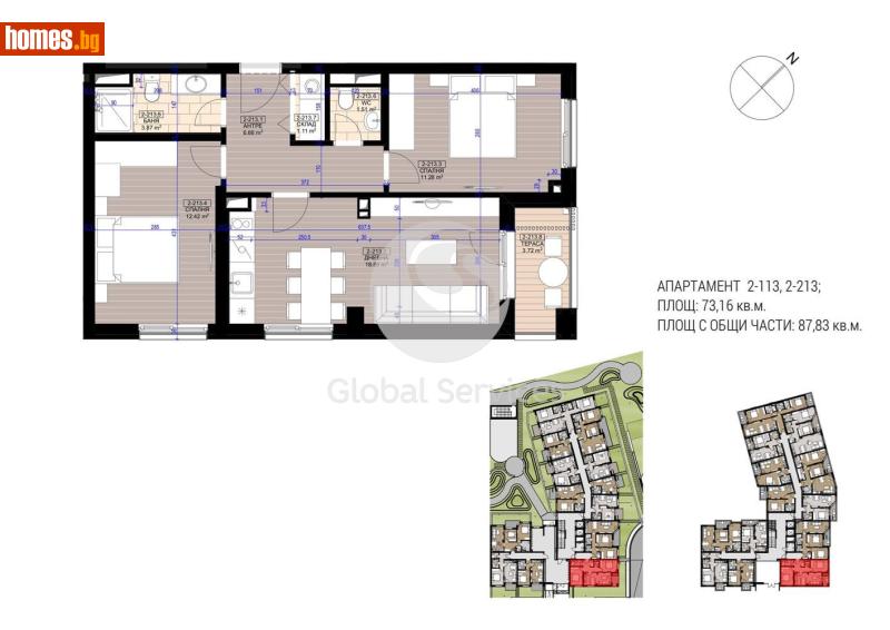 Тристаен, 87m² - Жк. Полигона, София - Апартамент за продажба - Глобъл Сървисиз ООД - 117476383