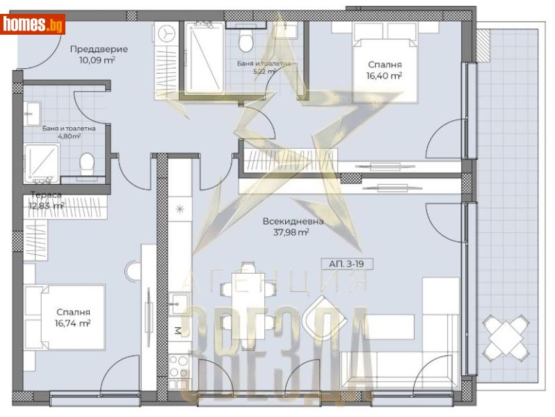 Тристаен, 140m² - Кв. Остромила, Пловдив - Апартамент за продажба - АГЕНЦИЯ ЗВЕЗДА - 117560523