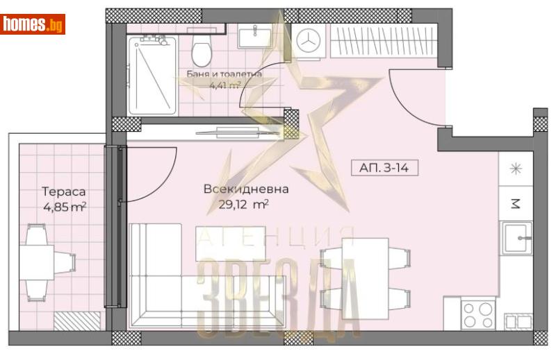 Едностаен, 53m² - Кв. Остромила, Пловдив - Апартамент за продажба - АГЕНЦИЯ ЗВЕЗДА - 117560527