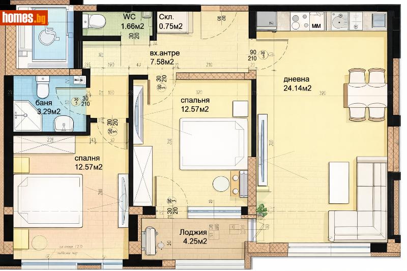 Тристаен, 90m² - Жк. Христо Смирненски, Пловдив - Апартамент за продажба - Deluxe Homes - 117659156