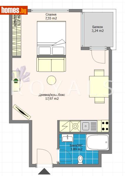 Едностаен, 50m² - Жк. Възраждане, Варна - Апартамент за продажба - РОЯЛС - 117697366