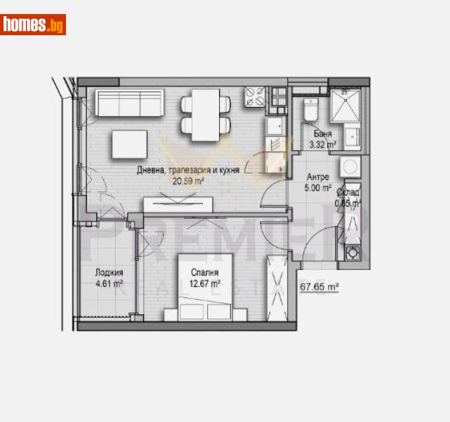 Двустаен, 67m² - Кв. Витоша, София - Апартамент за продажба - ИМОТИ ПРЕМИЕР - 117750984