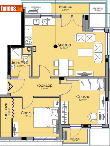 Тристаен, 113m² -  Сарафово, Бургас - Апартамент за продажба - Сарафово Недвижимост - 117912700