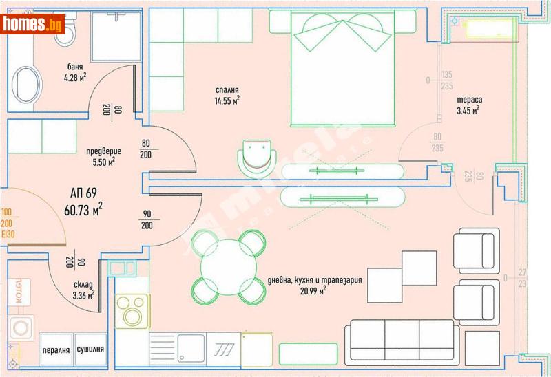 Тристаен, 73m² - Кв. Малинова Долина, София - Апартамент за продажба - МИРЕЛА - 118081408