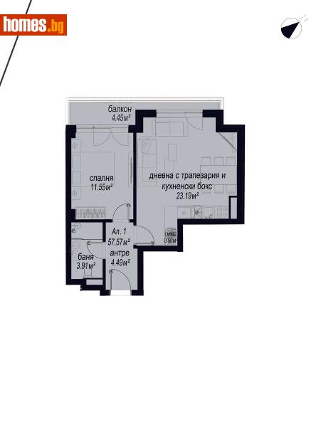 Двустаен, 57m² - Жк. Зона Б4, София - Апартамент за продажба - Титан Пропъртис - 118155101