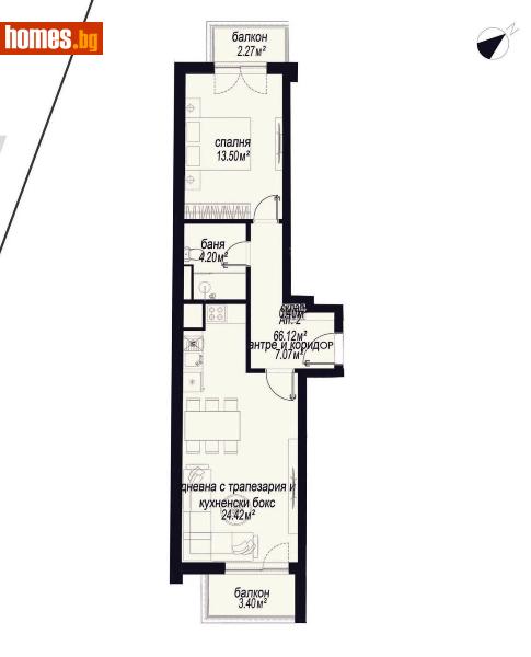 Двустаен, 66m² - Жк. Зона Б4, София - Апартамент за продажба - Титан Пропъртис - 118155231